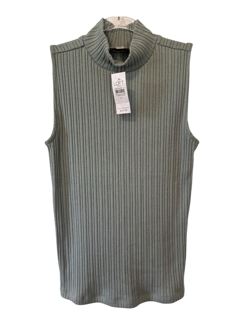 LOFT Ribbed Sleeveless Turtleneck - Sage Green NWTS Size XS